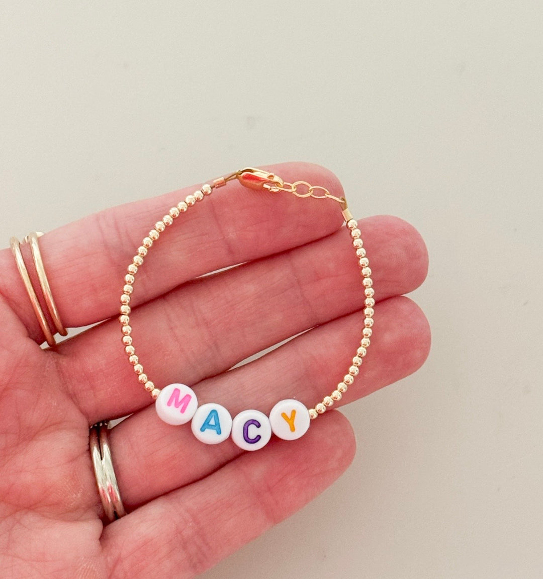 Personalized Name Bracelet for Kids &amp; Moms – Gold Filled Beaded Custom Letter Bracelet (Baby, Toddler &amp; Adult Sizes)