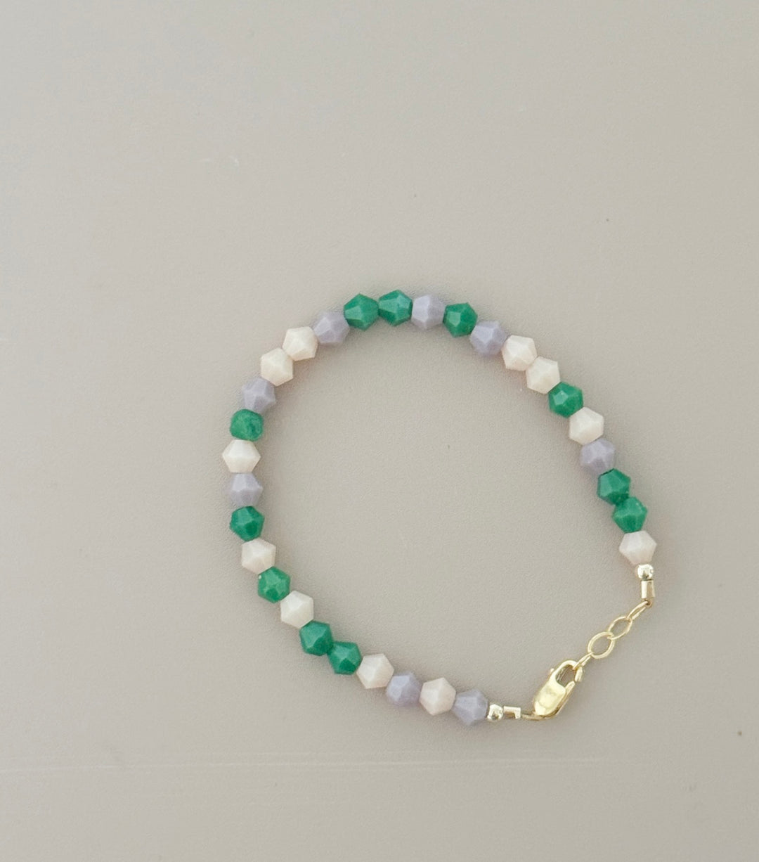 Soft Pastel Baby Bracelet | Green, Lavender & Cream | Hypoallergenic Gold-Filled