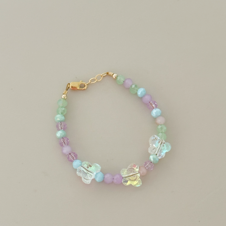 Pastel Butterfly Crystal Bracelet – Handmade Gold Accent Beaded Bracelet for Girls &amp; Moms