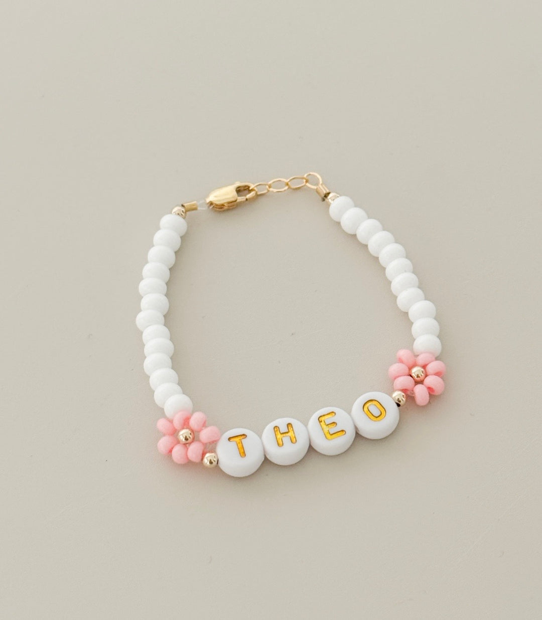 Pink Flower Name Bracelet