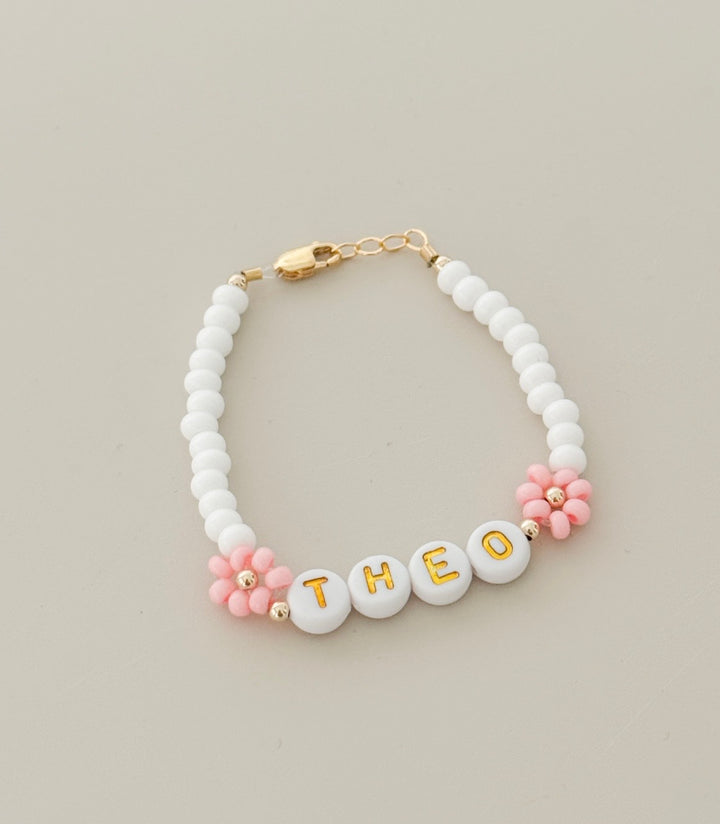 Pink Flower Name Bracelet