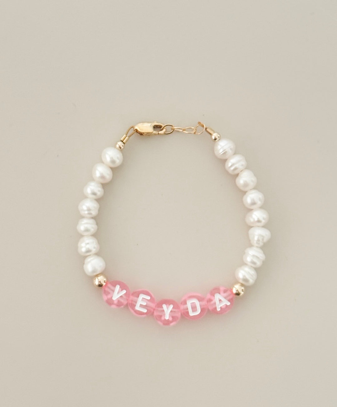 Personalized Pink Name Bracelet with Freshwater Pearls | Baby &amp; Girls Bracelet