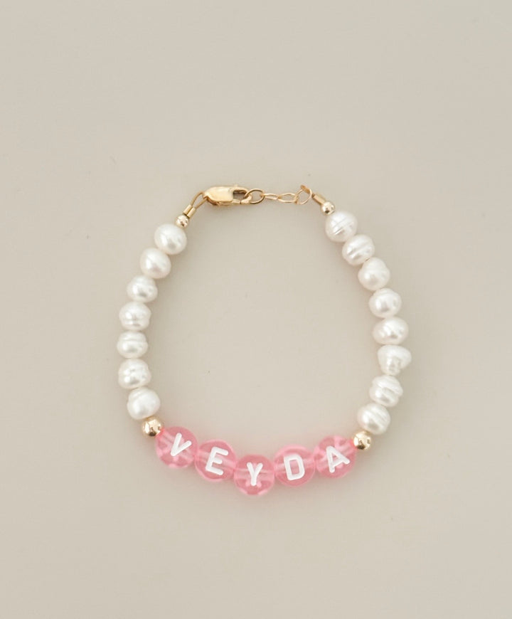 Personalized Pink Name Bracelet with Freshwater Pearls | Baby &amp; Girls Bracelet