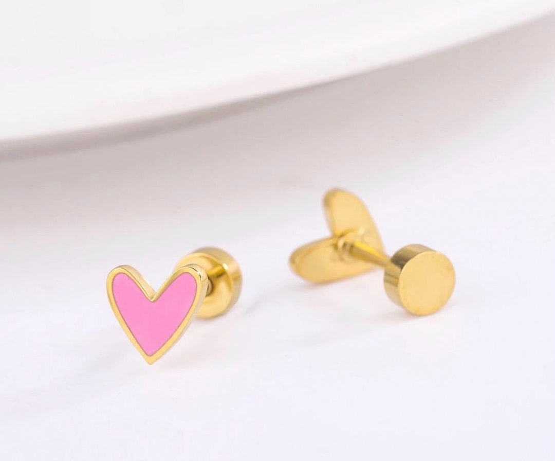 Barbie Pink Heart Earrings – Waterproof, Comfortable Screw-Backs