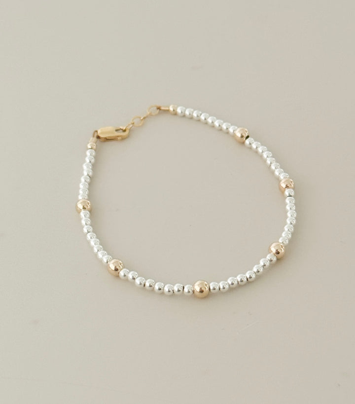 Two-Tone Mini Bead Bracelet – 14k Gold-Filled & Sterling Silver | Dainty Stacking Bracelet