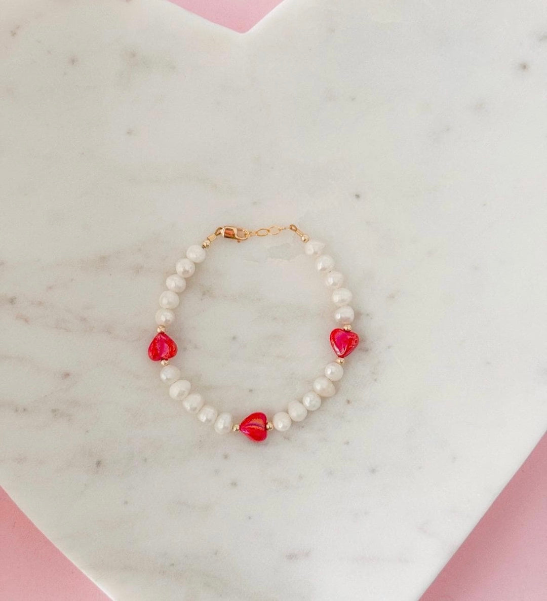 Freshwater Pearl Heart Bracelet – 14k Gold-Filled Valentine Bracelet for Girls & Moms
