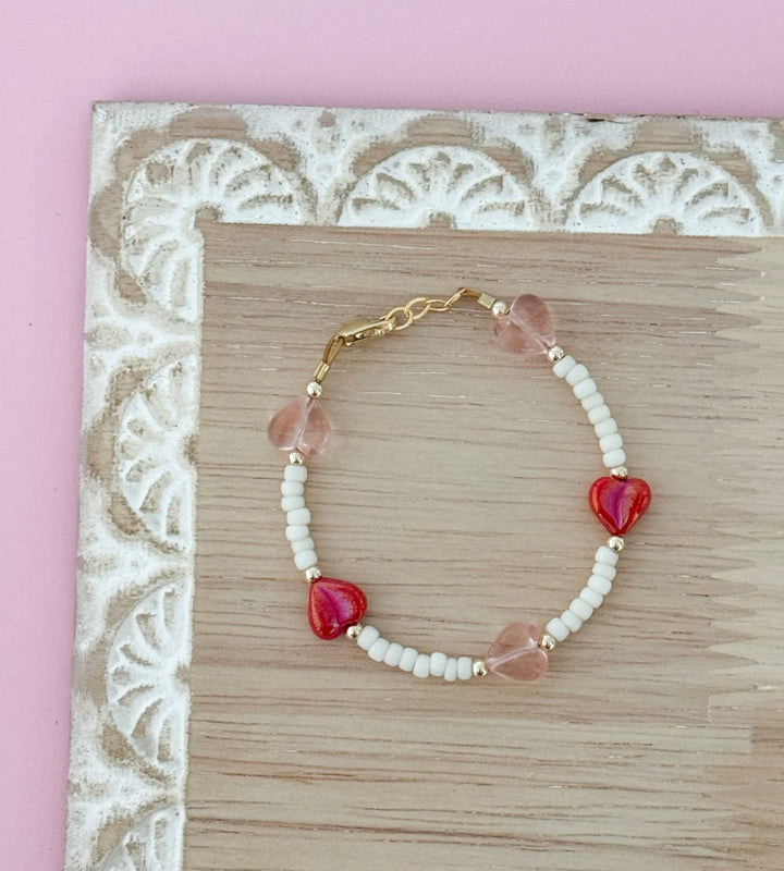 Heart Bracelet for Girls & Babies | Pink & Red Heart Beaded Bracelet | 14k Gold-Filled | LittleLundsCo