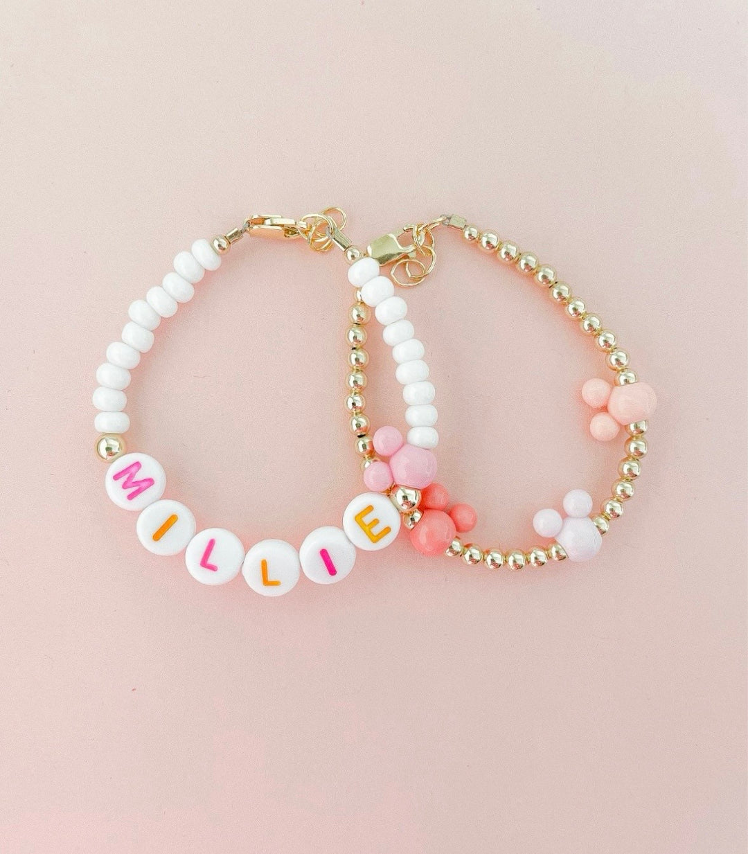 Pastel Mouse Ear Name Bracelet – 4mm Gold-Filled, Waterproof &amp; Mom and Me Jewelry