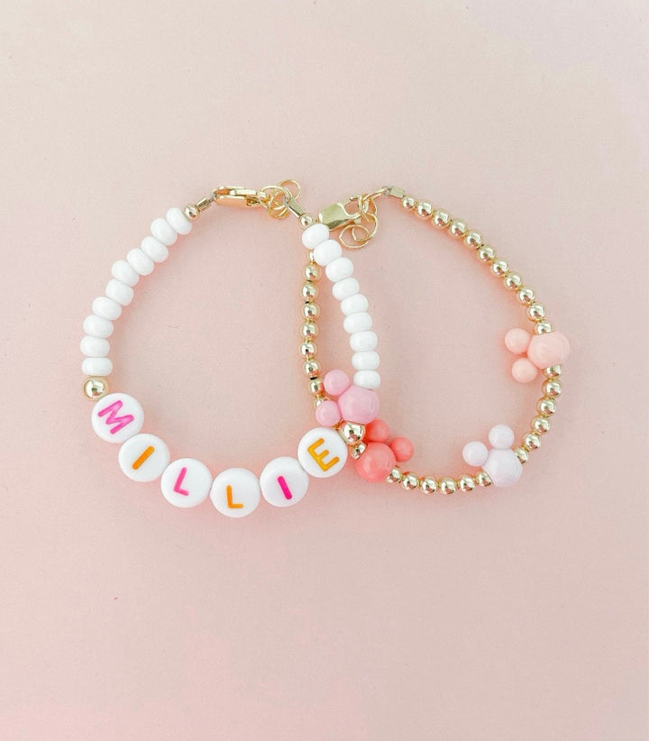 Pastel Mouse Ear Name Bracelet – 4mm Gold-Filled, Waterproof &amp; Mom and Me Jewelry