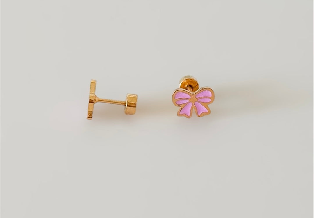 Pink bow screw-back earrings