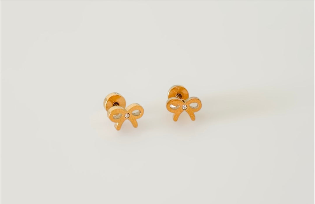 Gold bow flat back earrings