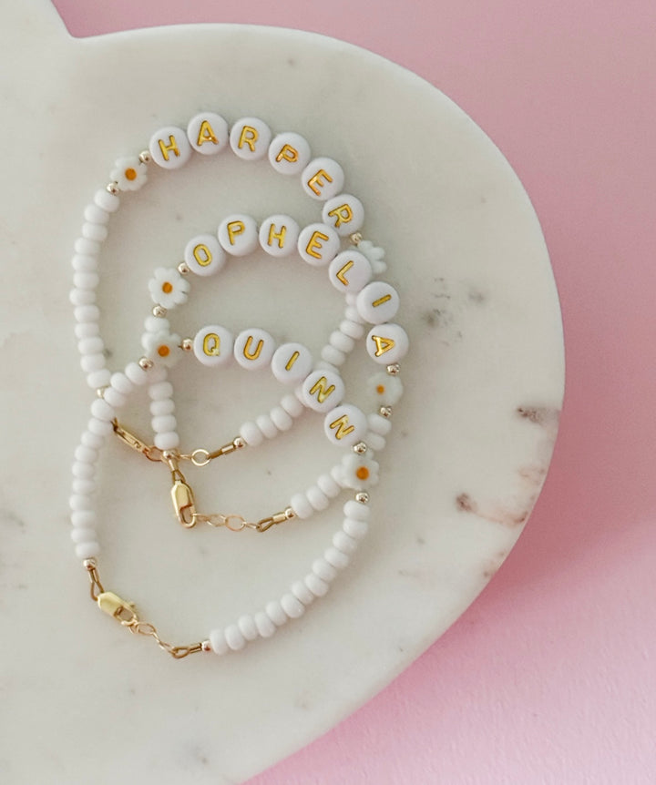 Floral White Name Bracelet