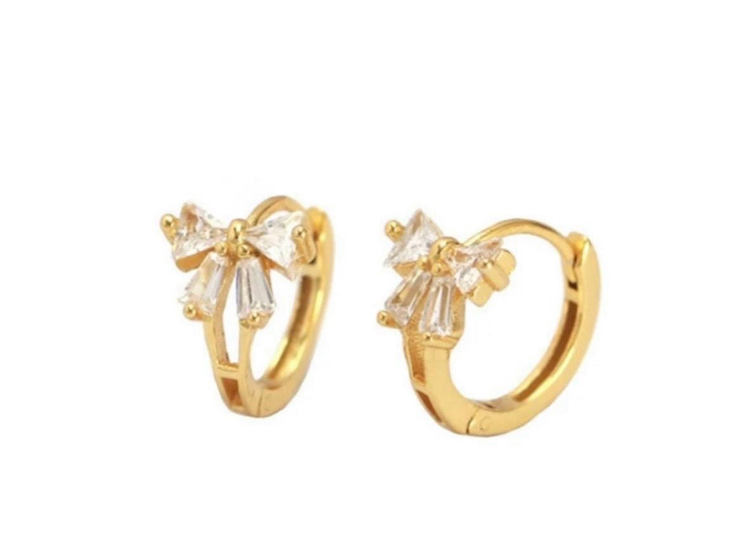 Gold Crystal Bow Huggie Earrings ✨🎀