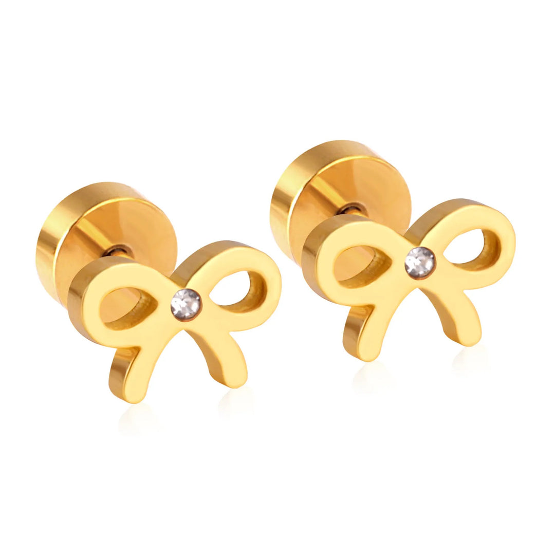 Gold bow flat back earrings