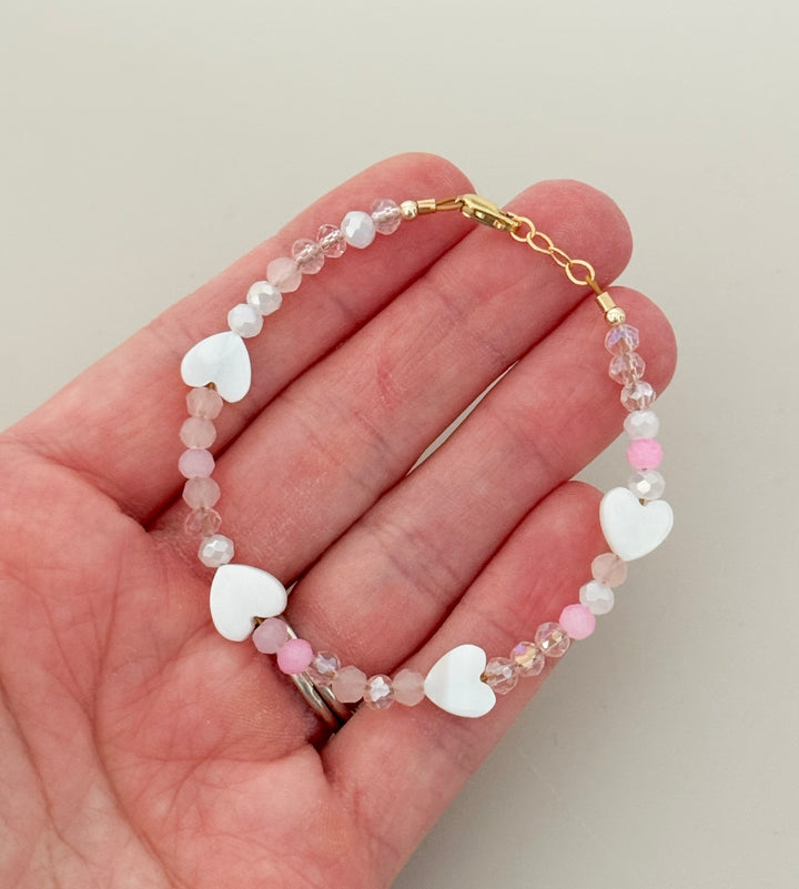 💗 Blush Heart Beaded Bracelet | 14k Gold-Filled Clasp | Baby, Toddler & Girls Bracelet
