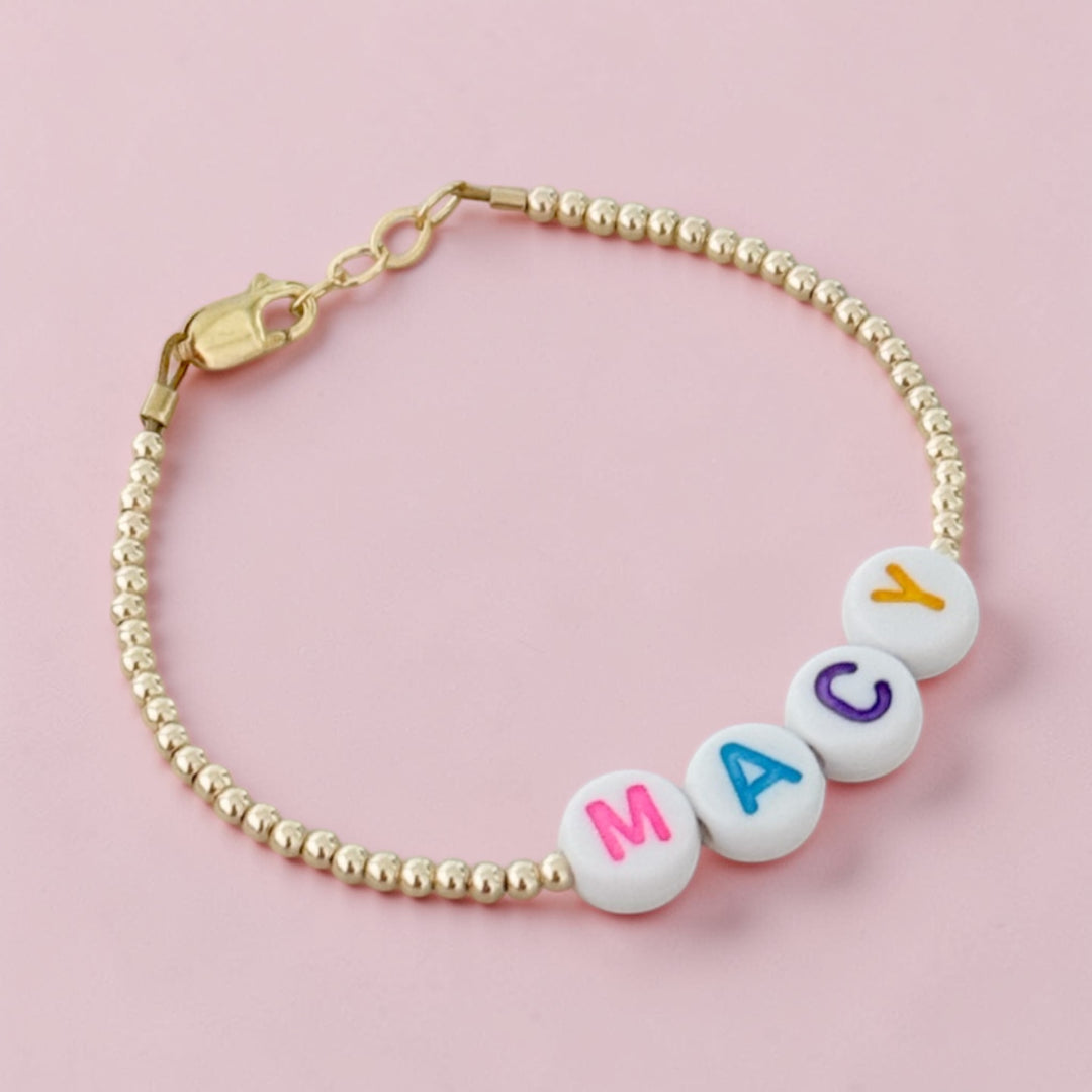 Personalized Name Bracelet for Kids &amp; Moms – Gold Filled Beaded Custom Letter Bracelet (Baby, Toddler &amp; Adult Sizes)