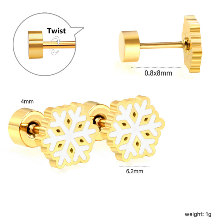 Snowflake Earrings | Holiday Screw-Back Studs | Tarnish-Free Hypoallergenic Jewelry for All Ages