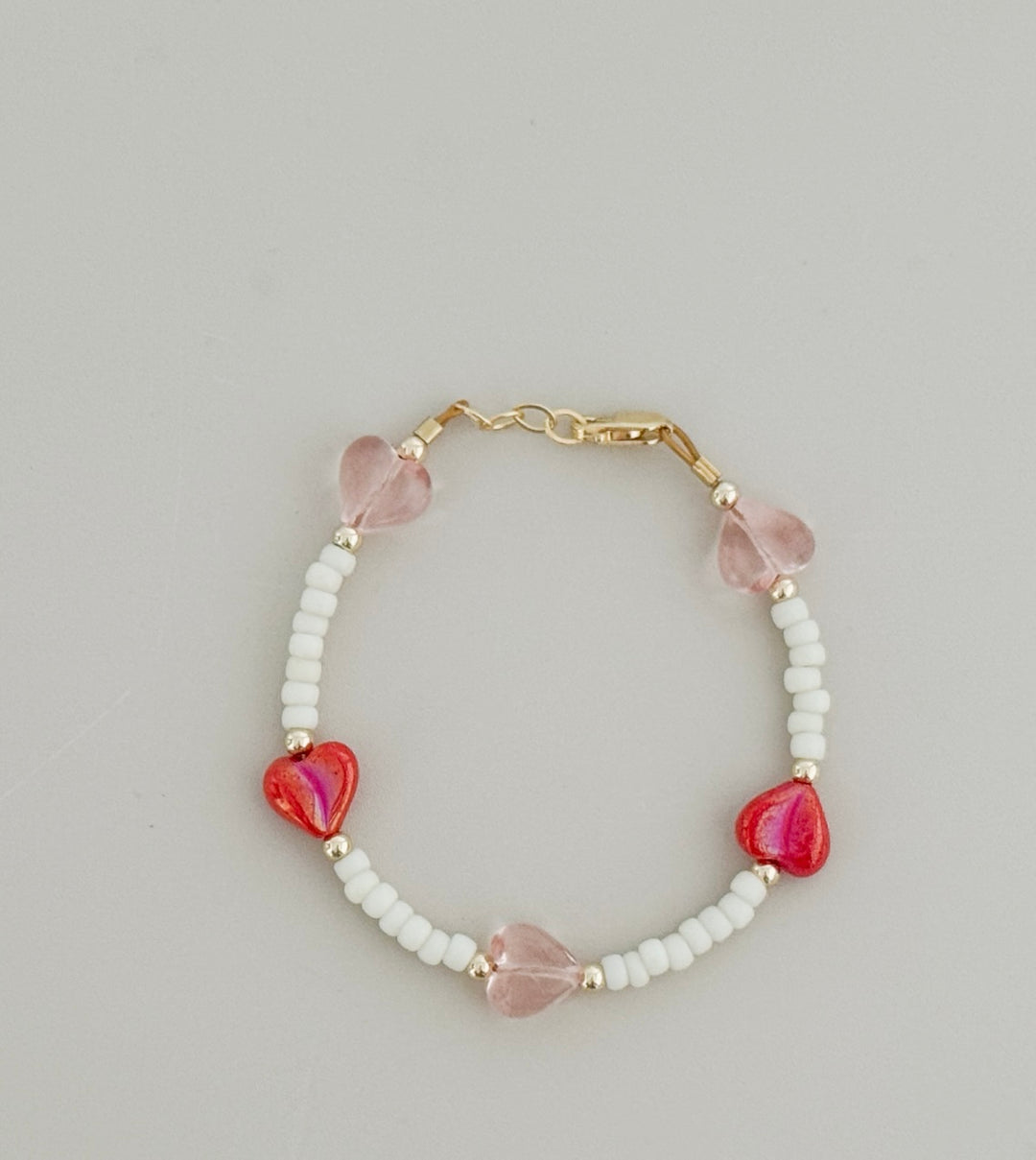 Heart Bracelet for Girls & Babies | Pink & Red Heart Beaded Bracelet | 14k Gold-Filled | LittleLundsCo