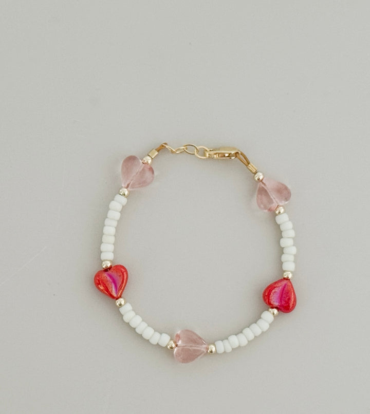 Heart Bracelet for Girls & Babies | Pink & Red Heart Beaded Bracelet | 14k Gold-Filled | LittleLundsCo