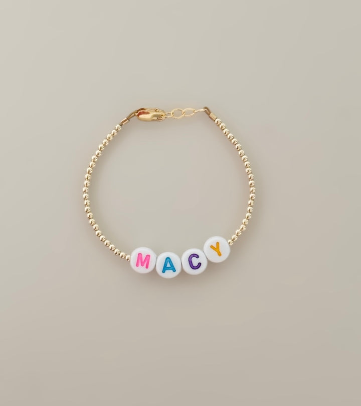 Personalized Name Bracelet for Kids &amp; Moms – Gold Filled Beaded Custom Letter Bracelet (Baby, Toddler &amp; Adult Sizes)