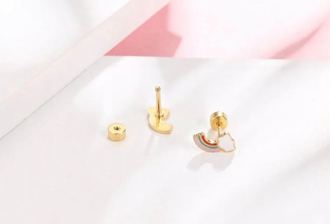 Rainbow screw-back earrings