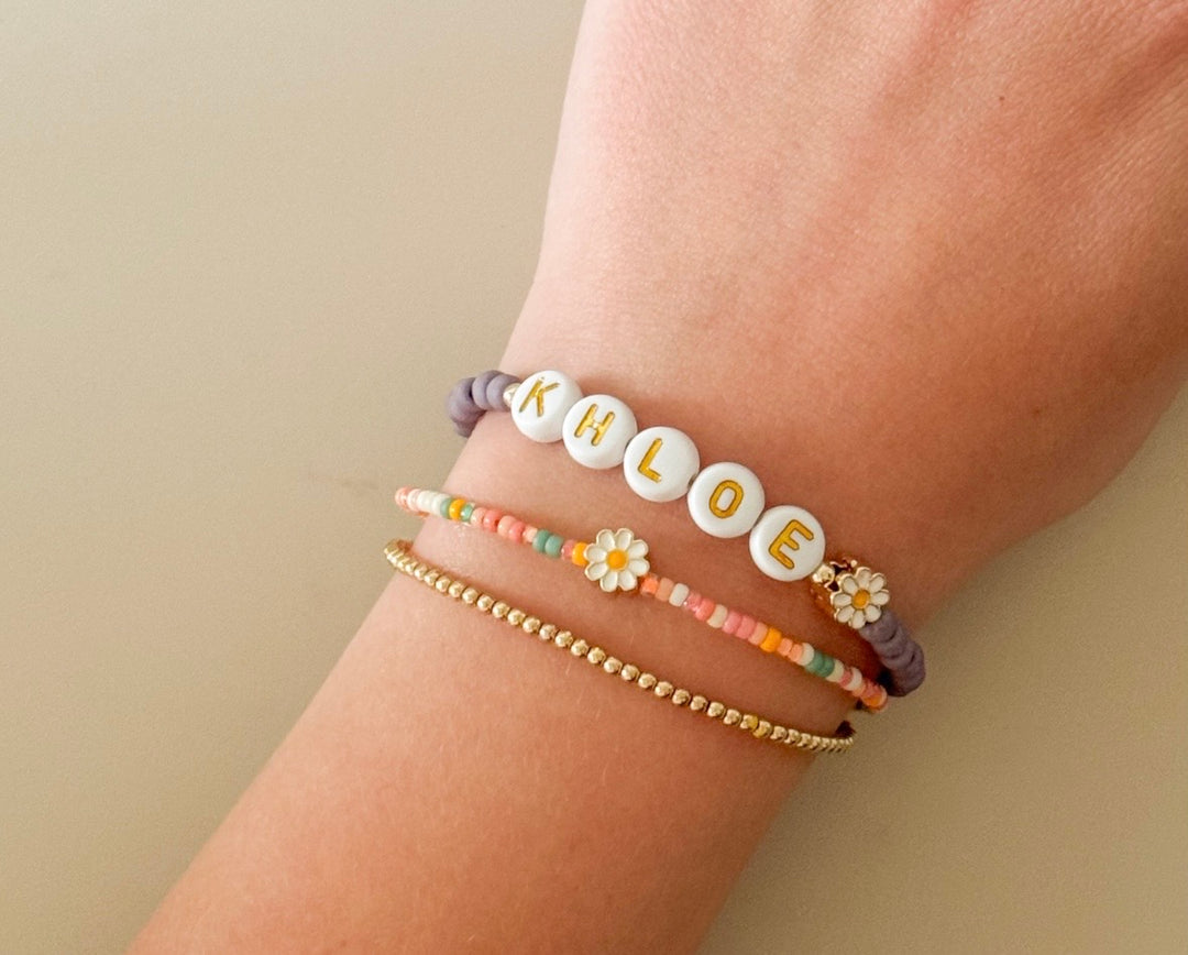 Personalized Name Bracelet – Custom Kids Bracelet with Daisy Charm | Safe 14k Gold Filled