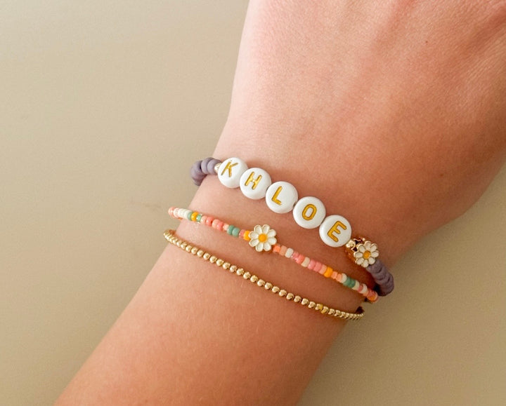 Personalized Name Bracelet – Custom Kids Bracelet with Daisy Charm | Safe 14k Gold Filled