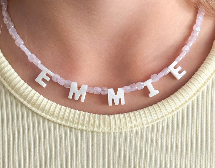 Custom Name Necklace for Girls – Personalized Pink Beaded Letter Necklace