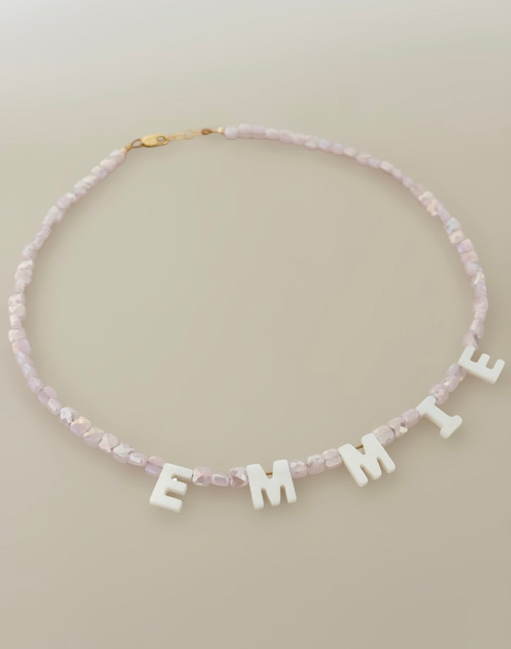 Custom Name Necklace for Girls – Personalized Pink Beaded Letter Necklace