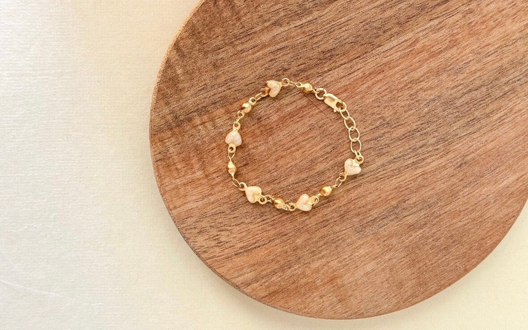 Cream Enamel Heart Bracelet | Gold-Filled Beaded Jewelry | Dainty Everyday Bracelet Gift