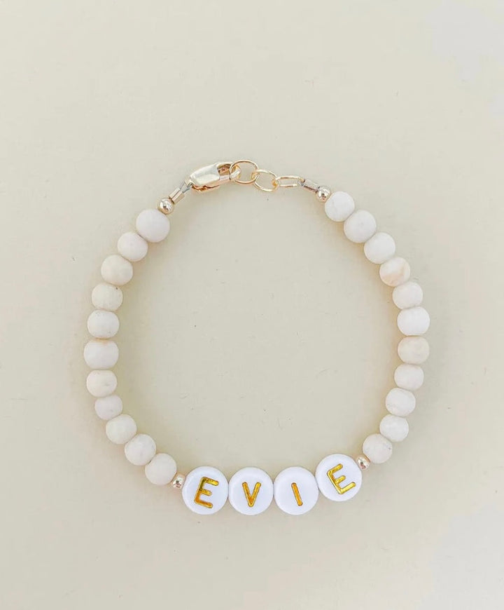 Personalized Tan and Gold Name Bracelet | Dainty, Hypoallergenic Jewelry | Handmade Keepsake Gift