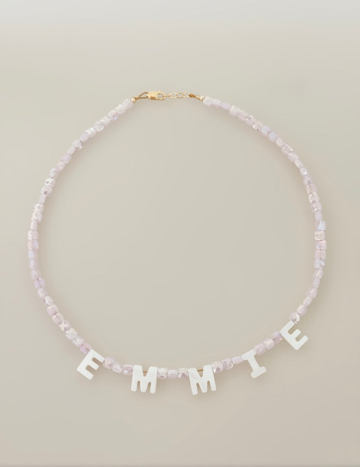 Custom Name Necklace for Girls – Personalized Pink Beaded Letter Necklace