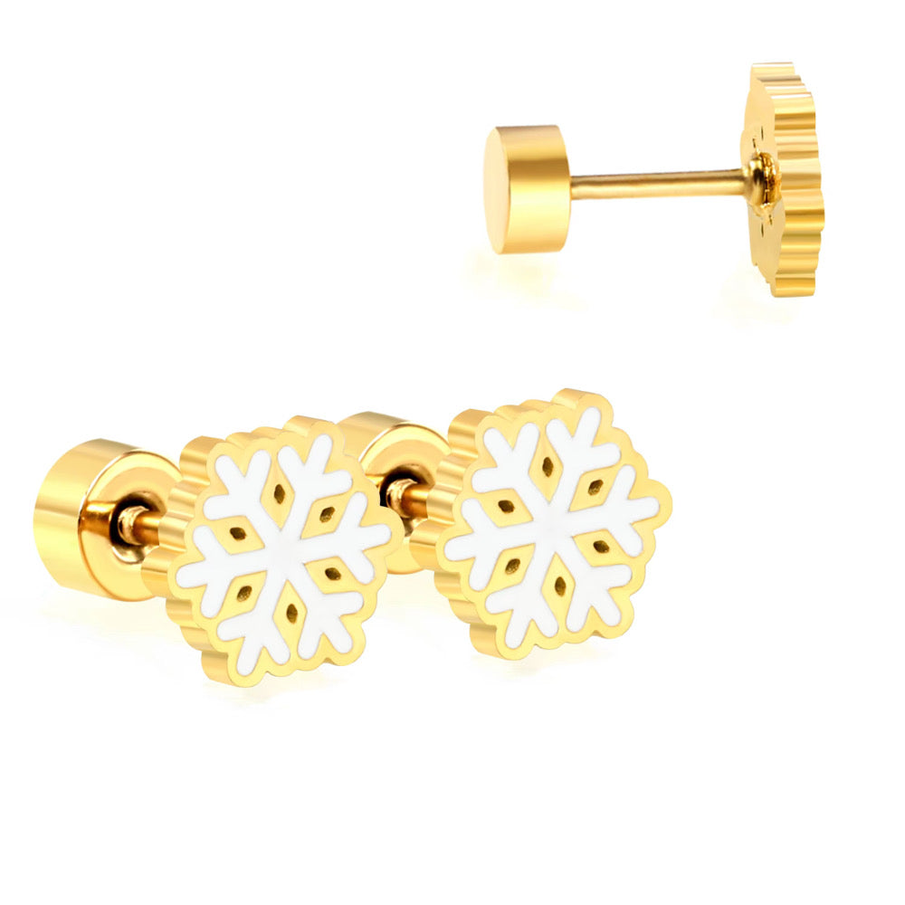 Snowflake Earrings | Holiday Screw-Back Studs | Tarnish-Free Hypoallergenic Jewelry for All Ages