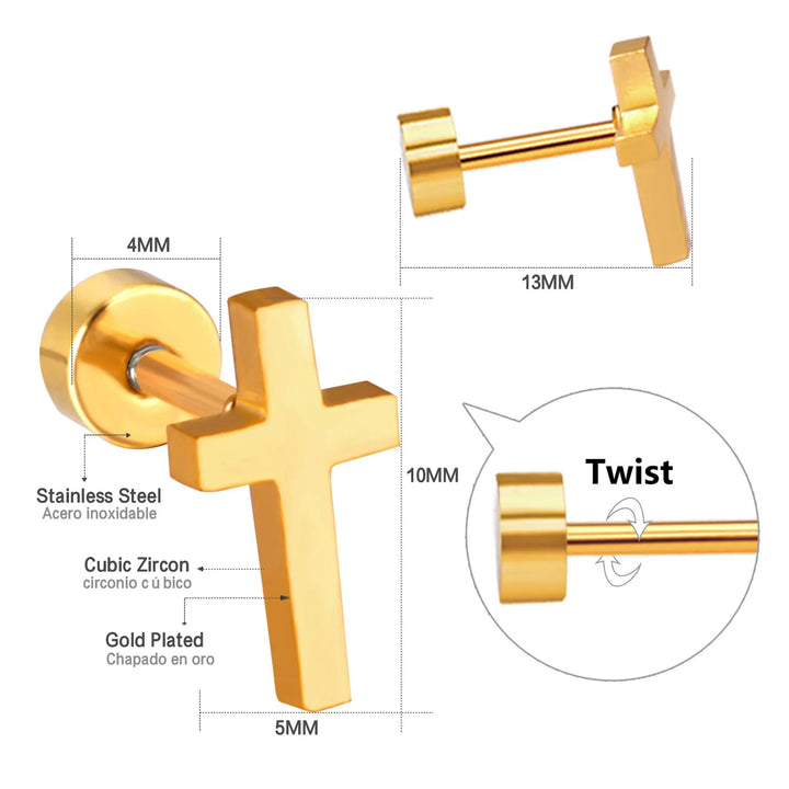 Gold cross screw-back earrings