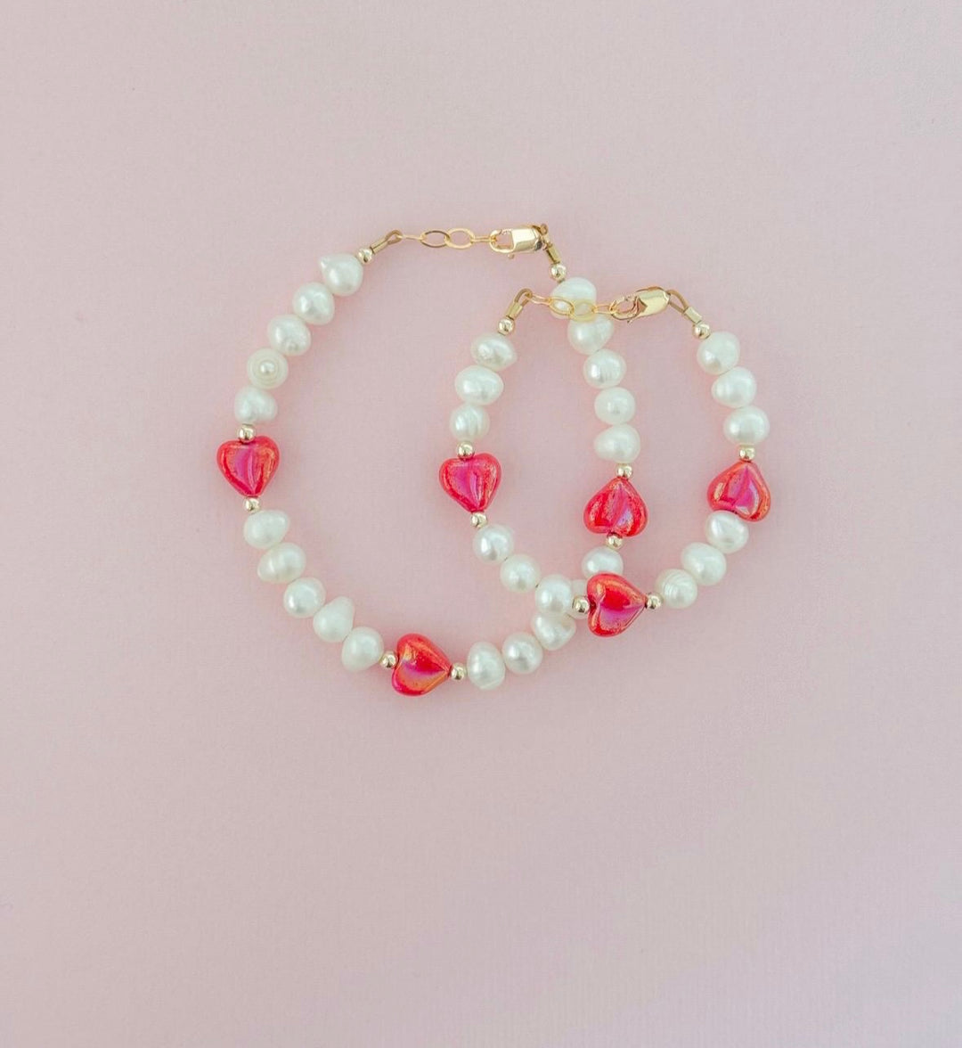 Freshwater Pearl Heart Bracelet – 14k Gold-Filled Valentine Bracelet for Girls & Moms