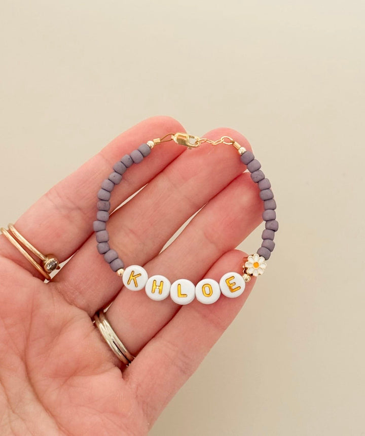 Floral Name Bracelet – Personalized Baby Name Bracelet, Gold Flower Jewelry for Girls, Mom &amp; Me Matching Gift, Hypoallergenic