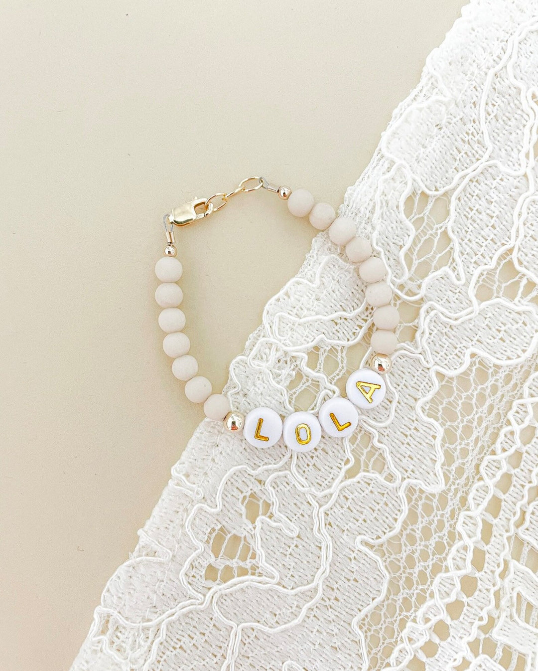 Personalized Tan and Gold Name Bracelet