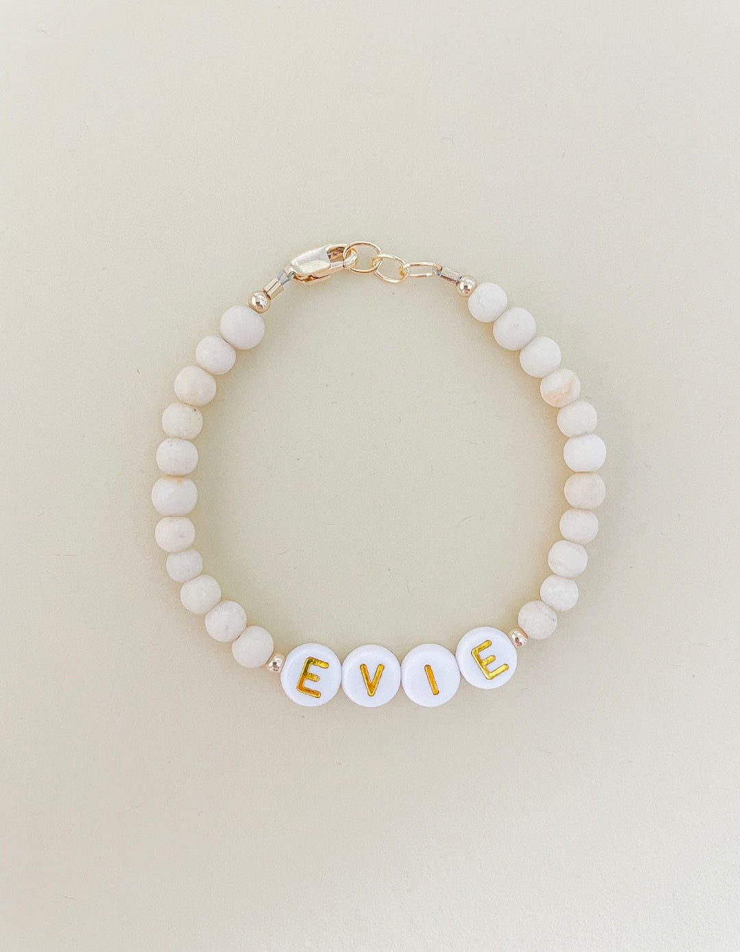 Personalized Tan and Gold Name Bracelet