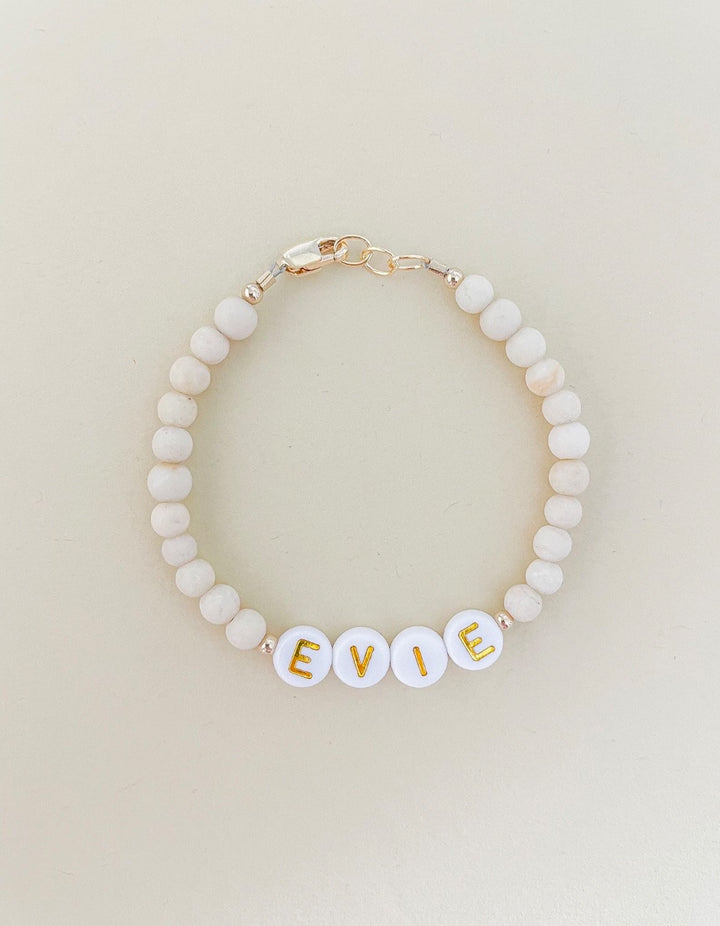 Personalized Tan and Gold Name Bracelet