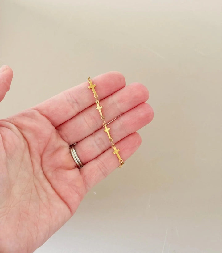 14k Gold-Filled Dainty Cross Bracelet – Faith Collection | Hypoallergenic &amp; Waterproof