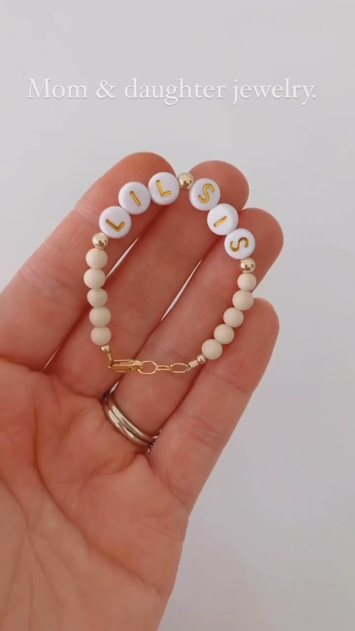 Personalized Tan and Gold Name Bracelet | Dainty, Hypoallergenic Jewelry | Handmade Keepsake Gift