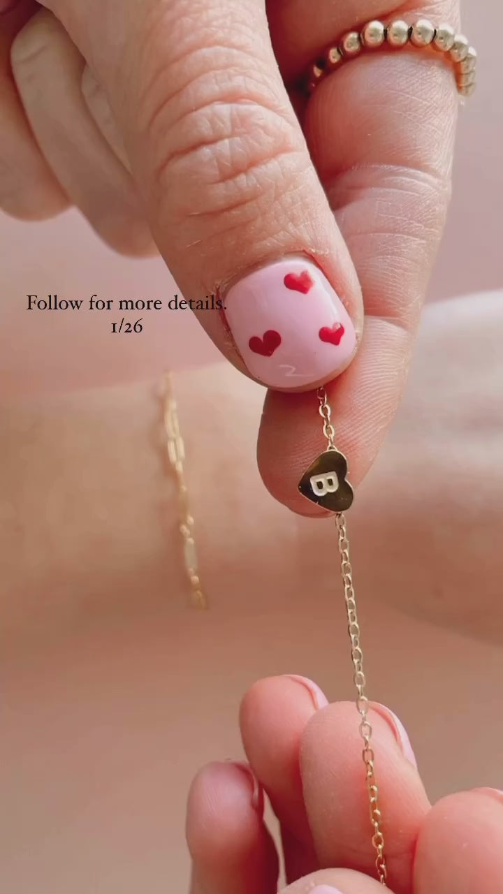 Personalized Initial Heart Bracelet – 14k Gold Filled Dainty Chain