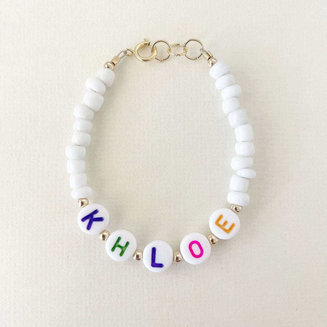 Custom Rainbow Letter Bead Bracelet | Name Gift | Beaded Bracelet for Girls, Babies & Adults