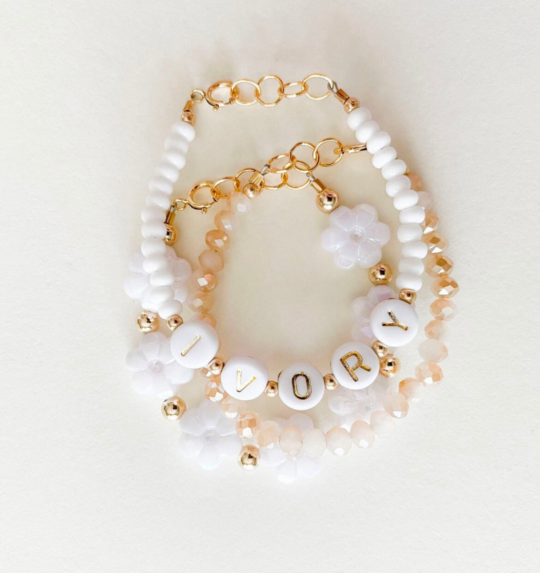 Gold & white custom name bracelet