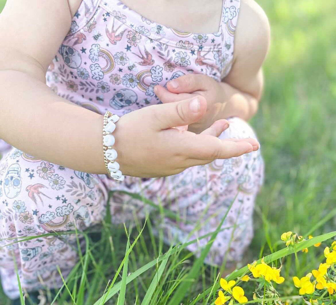 Gold & white custom name bracelet