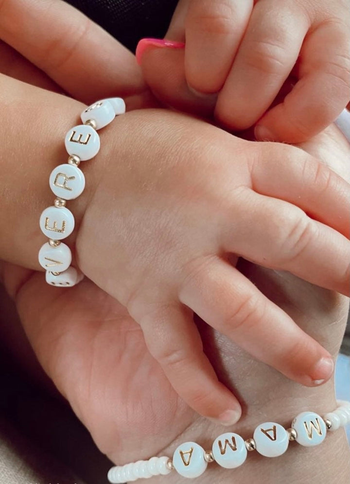 Gold & white custom name bracelet