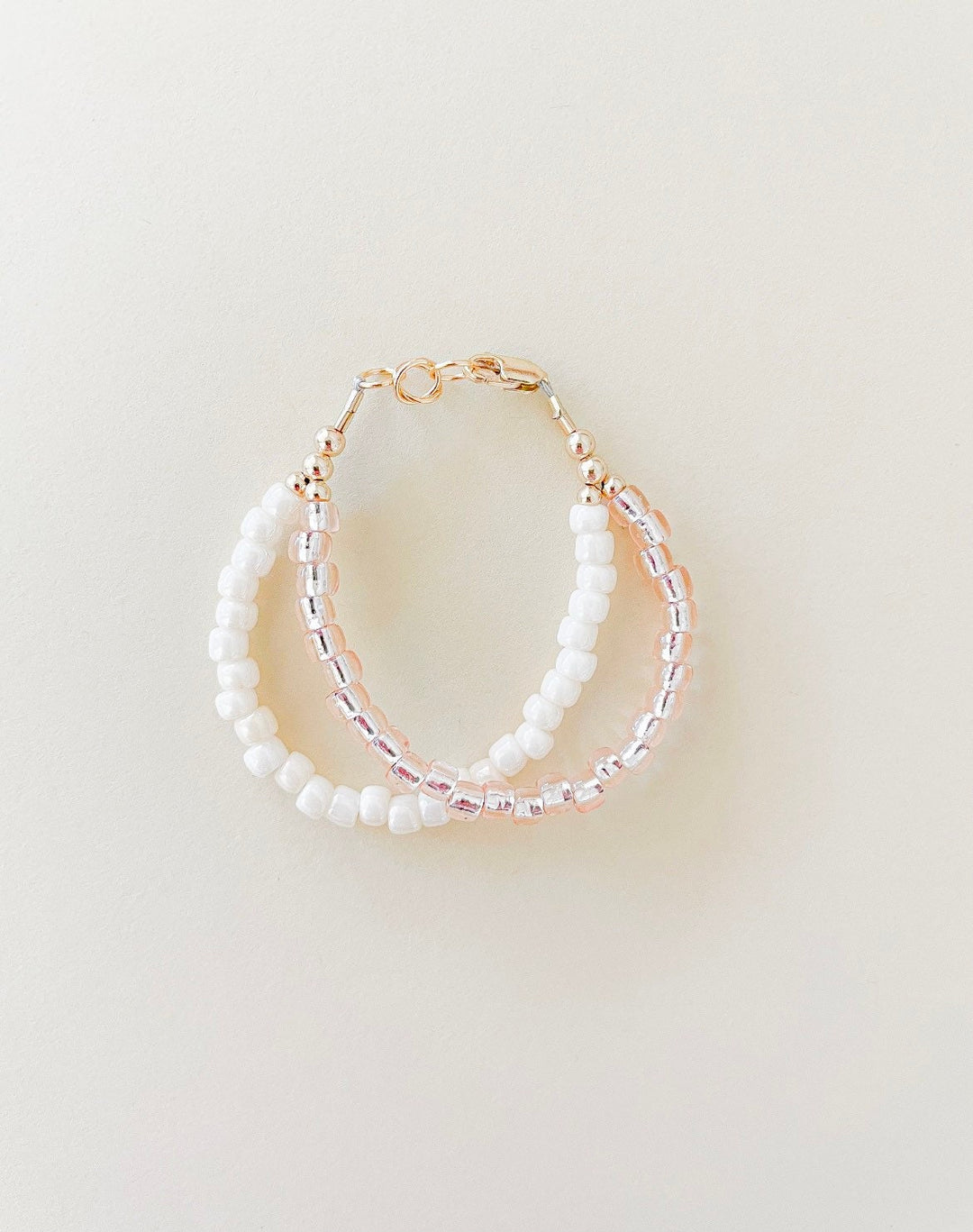 blush and cream 2 in 1 gold filled baby bracelet