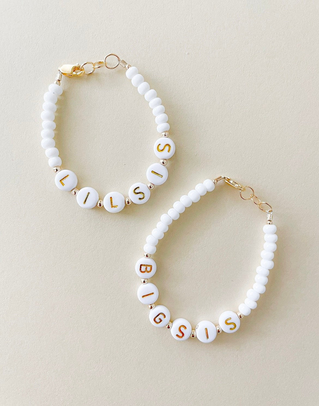 LiL Sis & Big Sis Bracelet Set – Personalized 14k Gold-Filled Name Bracelets, Hypoallergenic & Handmade
