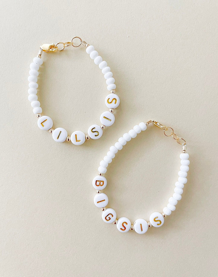 LiL Sis & Big Sis Bracelet Set – Personalized 14k Gold-Filled Name Bracelets, Hypoallergenic & Handmade