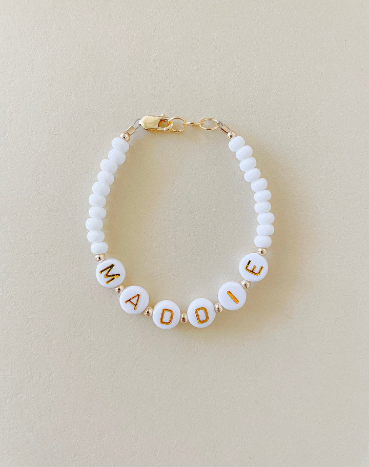 Gold & white custom name bracelet